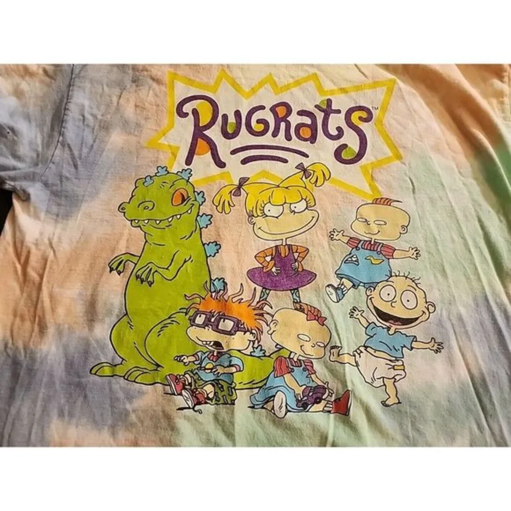 Vintage Nickelodeon Medium Large Rugrats White Tie Dye Tee Shirt T-Shirt Top‎